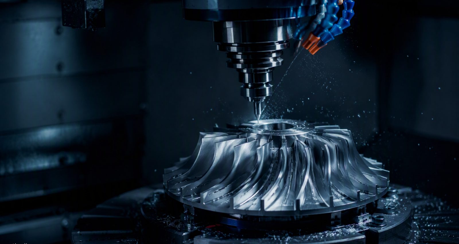 5-axis CNC machining center in operation