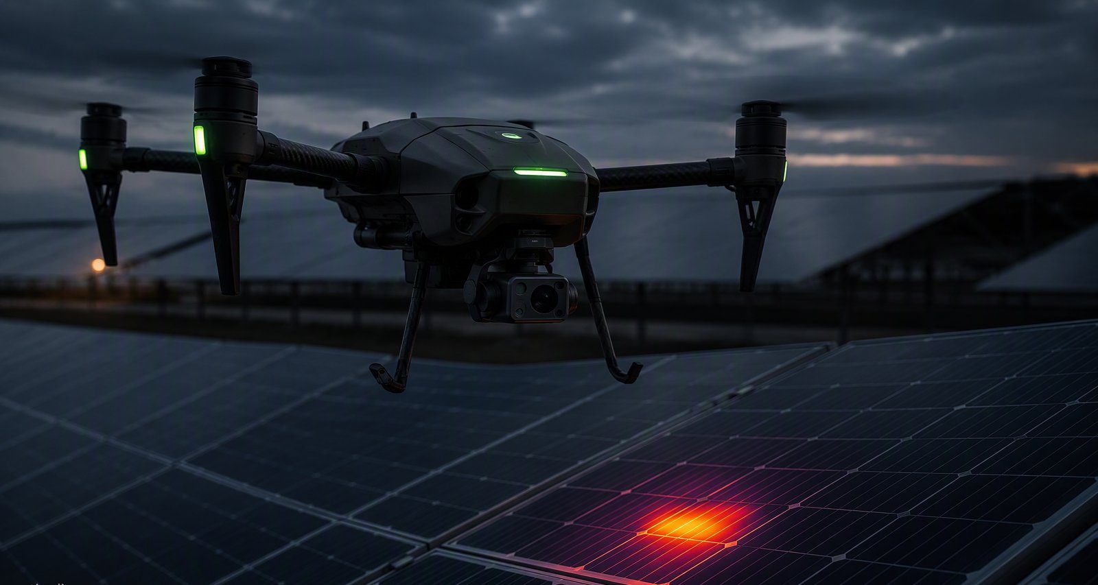 Thermal drone inspection of solar modules with a detected hotspot