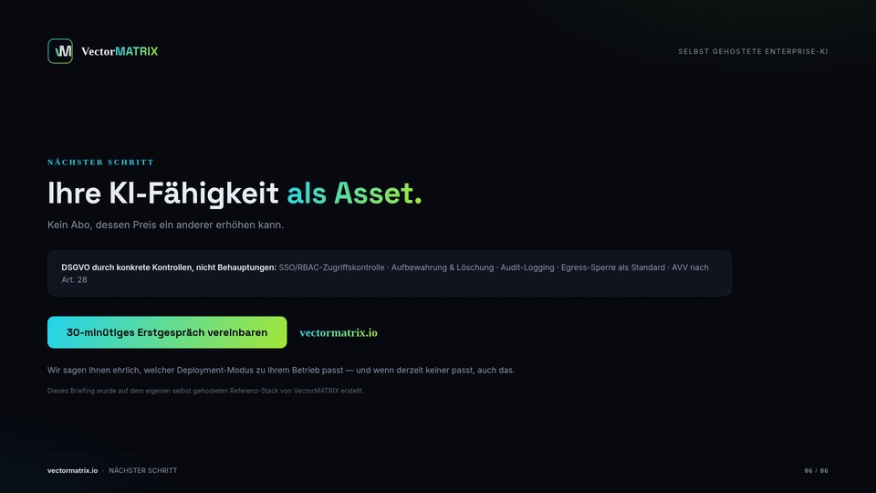 Abschluss — Ihre KI-Fähigkeit als Asset, mit Einladung zum Erstgespräch.